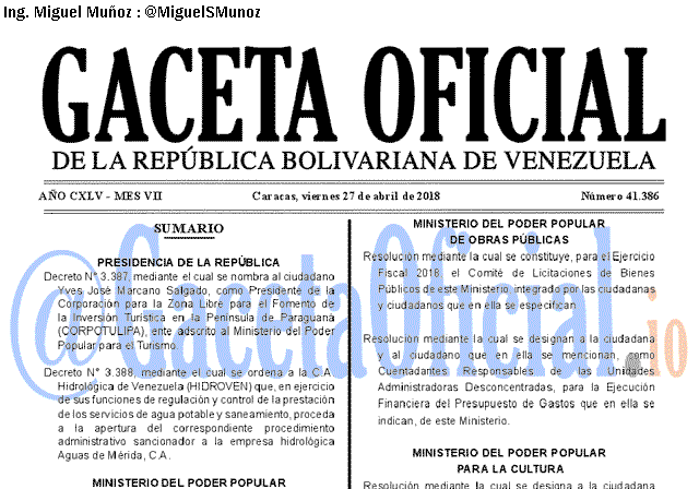 Gaceta Oficial 41386 del 27 abril 2018