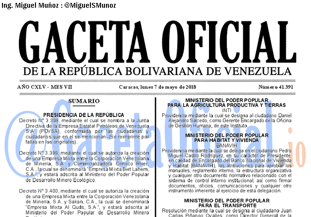 Gaceta Oficial 41391 del 7 mayo 2018