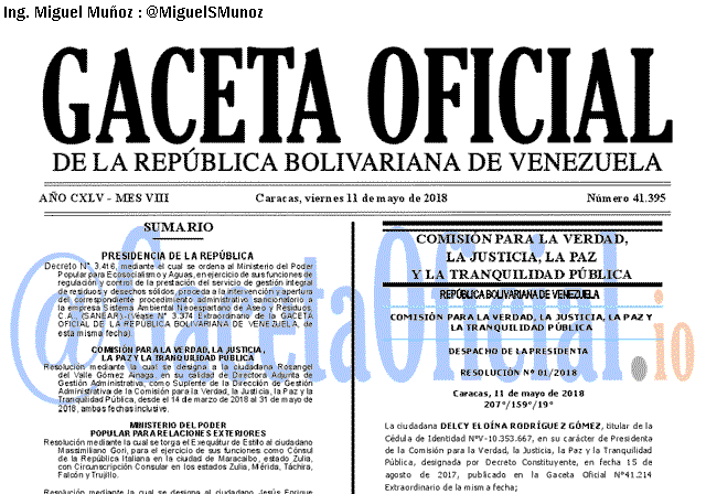 Gaceta Oficial 41395 del 11 mayo 2018