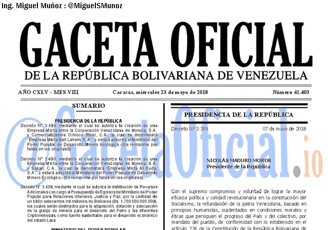 Gaceta Oficial 41403 del 23 mayo 2018