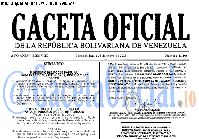 Gaceta Oficial 41406 del 28 mayo 2018