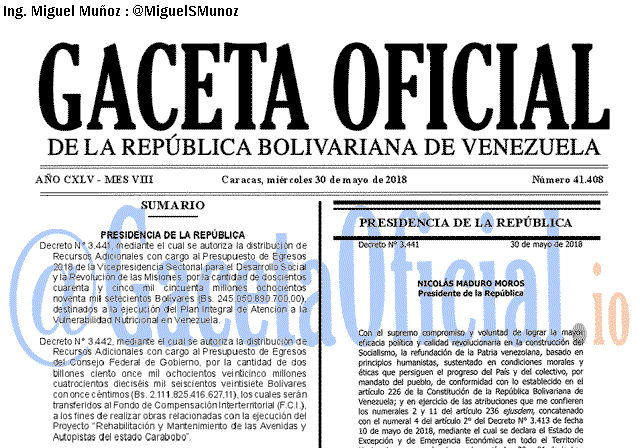 Gaceta Oficial 41408 del 30 mayo 2018