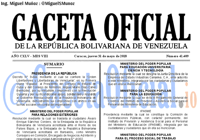 Gaceta Oficial 41409 del 31 mayo 2018