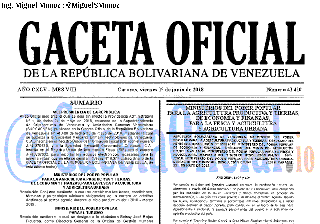 Gaceta Oficial 41410 del 1 junio 2018