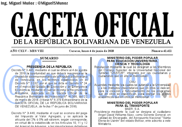 Gaceta Oficial 41411 del 4 junio 2018