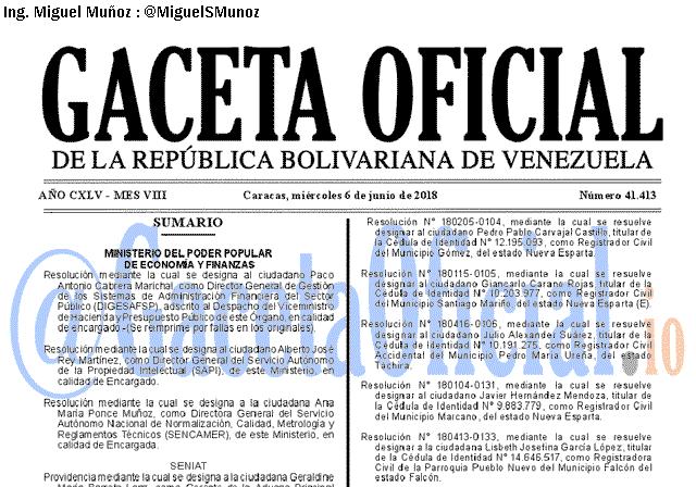 Gaceta Oficial 41413 del 6 junio 2018