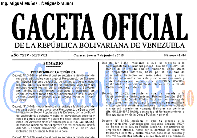 Gaceta Oficial 41414 del 7 junio 2018
