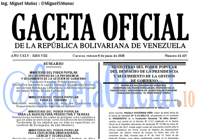 Gaceta Oficial 41415 del 8 junio 2018