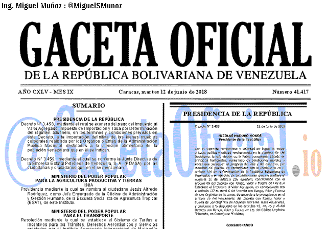 Gaceta Oficial 41417 del 12 junio 2018