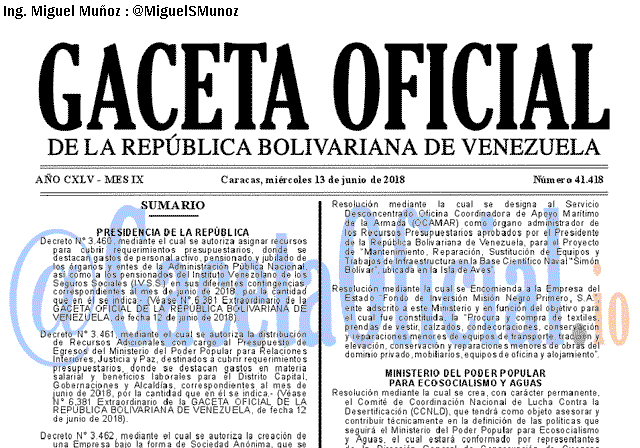 Gaceta Oficial 41418 del 13 junio 2018