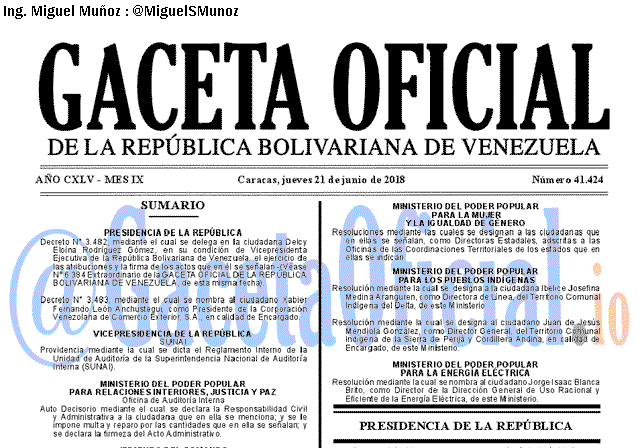 Gaceta Oficial 41424 del 21 junio 2018