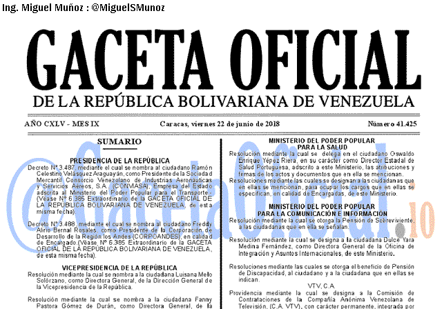 Gaceta Oficial 41425 del 22 junio 2018