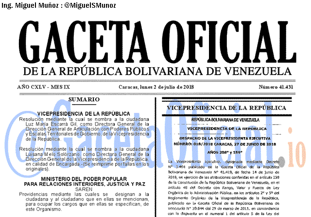 Gaceta Oficial 41431 del 2 julio 2018
