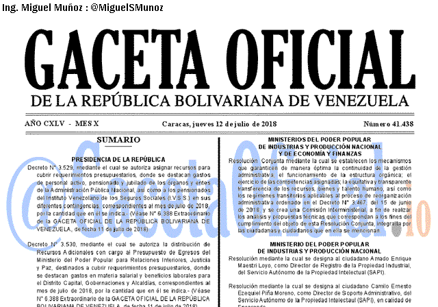 Gaceta Oficial 41438 del 12 julio 2018