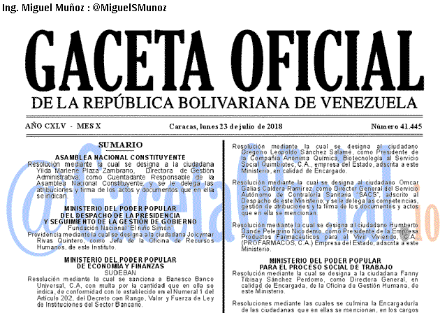 Gaceta Oficial 41445 del 23 julio 2018