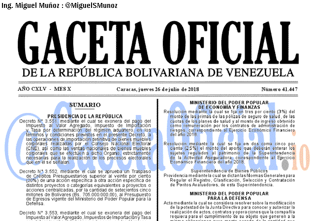 Gaceta Oficial 41447 del 26 julio 2018