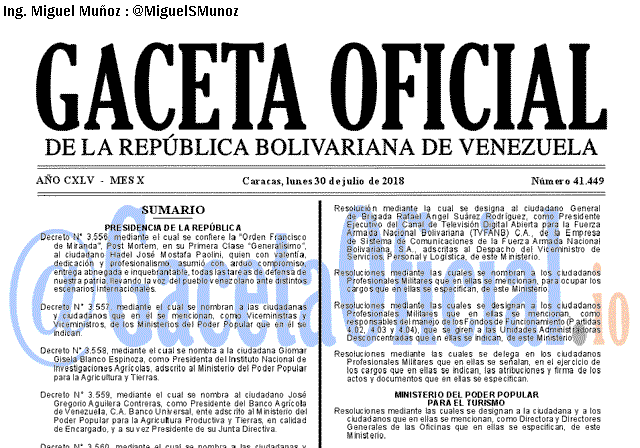 Gaceta Oficial 41449 del 30 julio 2018
