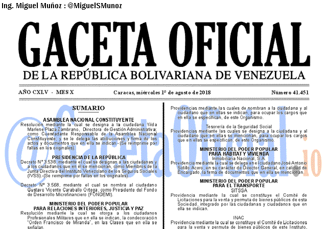 Gaceta Oficial 41451 del 1 Agosto 2018