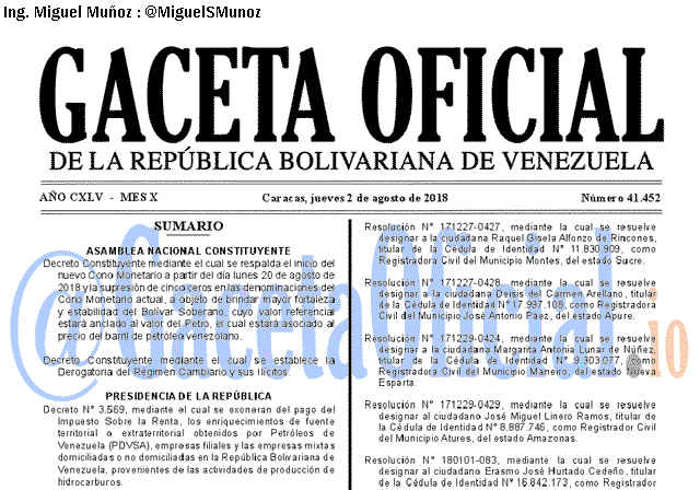 Gaceta Oficial 41452 del 2 Agosto 2018