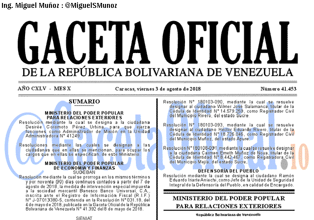 Gaceta Oficial 41453 del 3 Agosto 2018