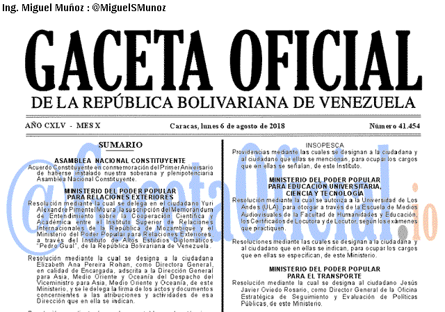 Gaceta Oficial 41454 del 6 Agosto 2018