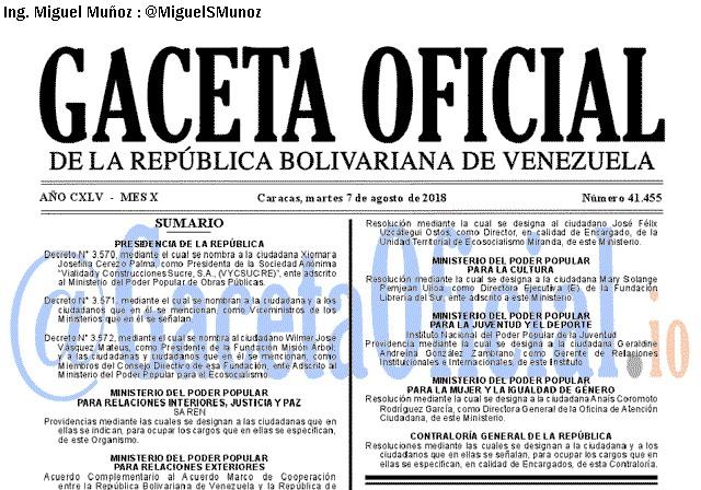 Gaceta Oficial 41455 del 7 Agosto 2018