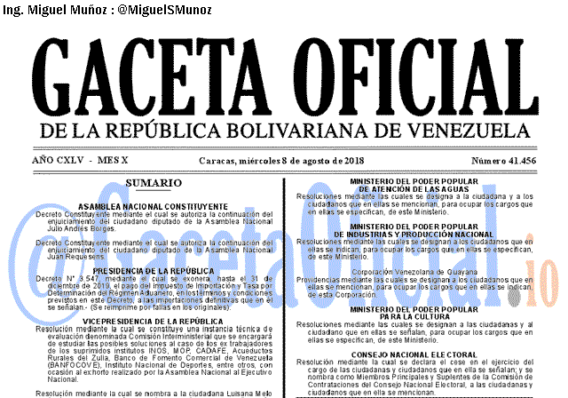 Gaceta Oficial 41456 del 8 Agosto 2018