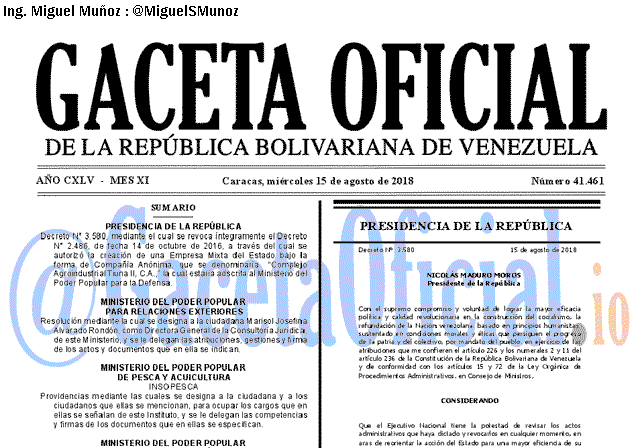Gaceta Oficial 41461 del 15 Agosto 2018