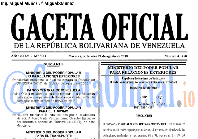 Gaceta Oficial 41470 del 29 Agosto 2018