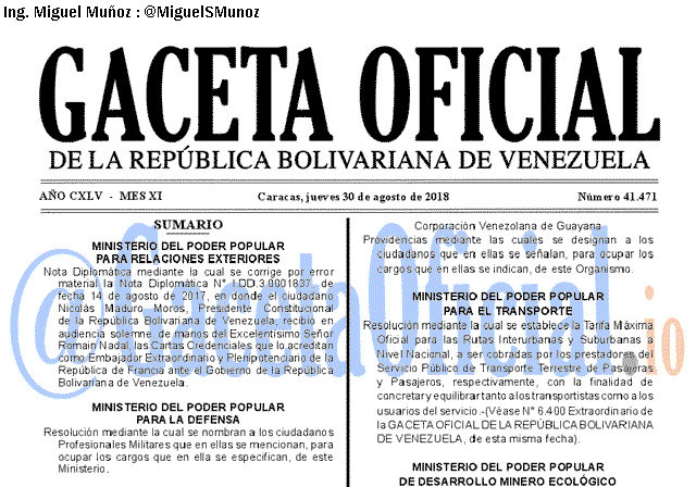 Gaceta Oficial 41471 del 30 Agosto 2018