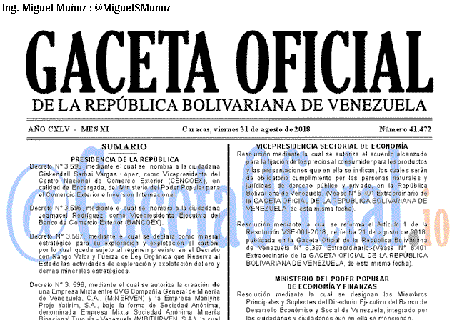 Gaceta Oficial 41472 del 31 Agosto 2018