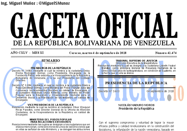 Gaceta Oficial 41474 del 4 Septiembre 2018