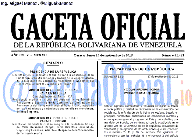 Gaceta Oficial 41483 del 17 Septiembre 2018