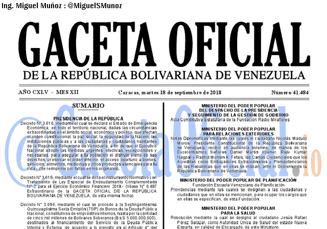 Gaceta Oficial 41484 del 18 Septiembre 2018