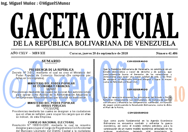Gaceta Oficial 41486 del 20 Septiembre 2018