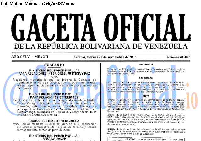 Gaceta Oficial 41487 del 21 Septiembre 2018