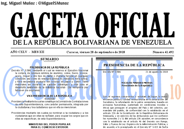 Gaceta Oficial 41492 del 28 Septiembre 2018