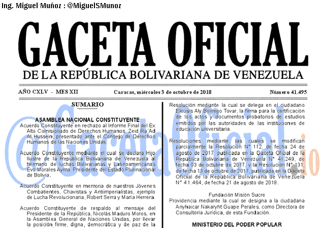 Gaceta Oficial 41495 del 3 Octubre 2018
