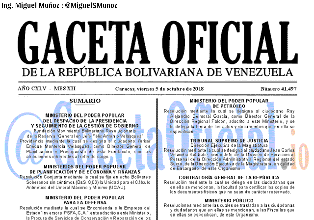 Gaceta Oficial 41497 del 5 Octubre 2018