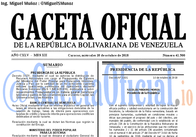 Gaceta Oficial 41500 del 10 octubre 2018