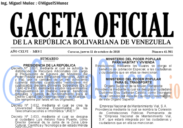Gaceta Oficial 41501 del 11 Octubre 2018