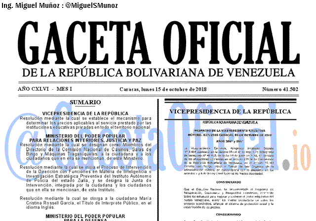 Gaceta Oficial 41502 del 15 Octubre 2018