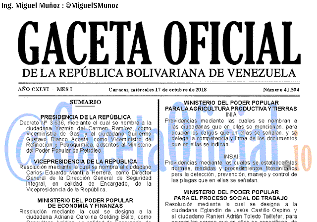 Gaceta Oficial 41504 del 17 Octubre 2018