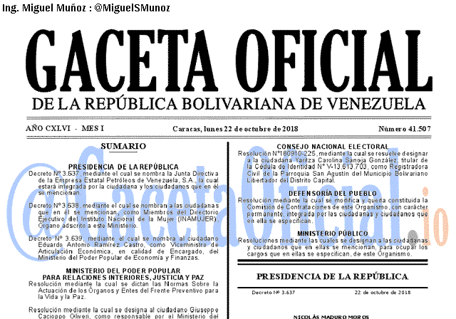 Gaceta Oficial 41507 del 22 Octubre 2018