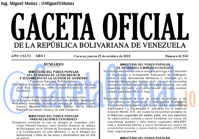 Gaceta Oficial 41510 del 25 Octubre 2018