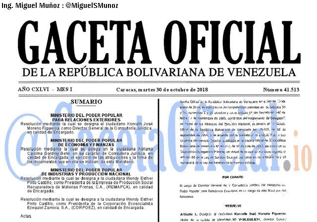 Gaceta Oficial 41513 del 30 Octubre 2018