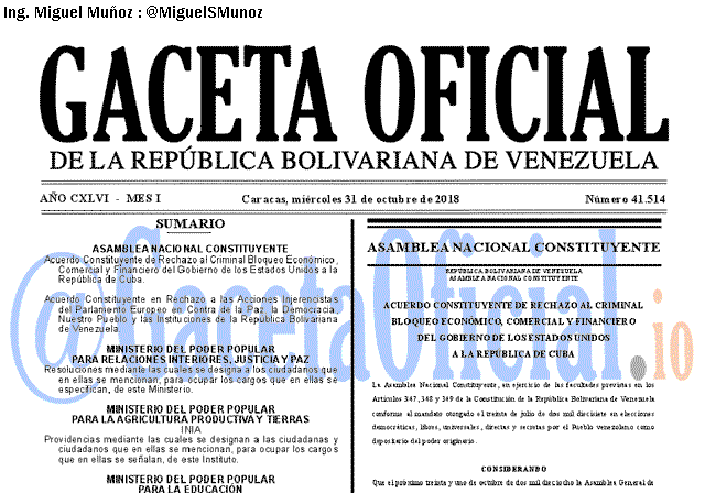 Gaceta Oficial 41514 del 31 Octubre 2018