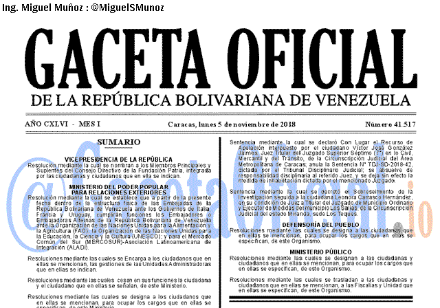 Gaceta Oficial 41517 del 5 Noviembre 2018