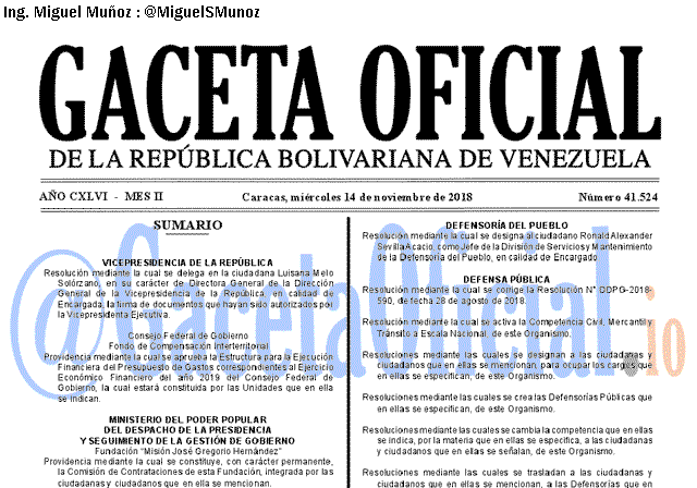 Gaceta Oficial 41524 del 14 Noviembre 2018