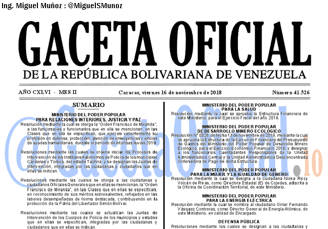 Gaceta Oficial 41526 del 16 Noviembre 2018